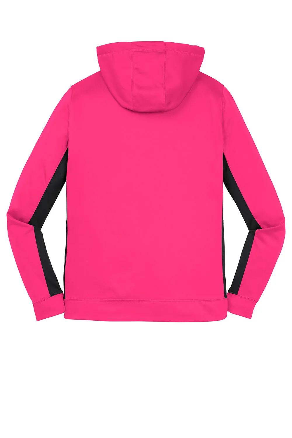 Sport-Tek Womens Sport-Wick Moisture Wicking Fleece Hooded Sweatshirt Hoodie w/ Pouch Pocket - Neon Pink/Black - Closeout