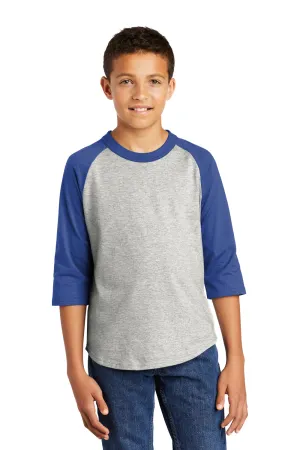 Sport-Tek Youth 3/4 Sleeve Crewneck T-Shirt - Heather Grey/Royal Blue