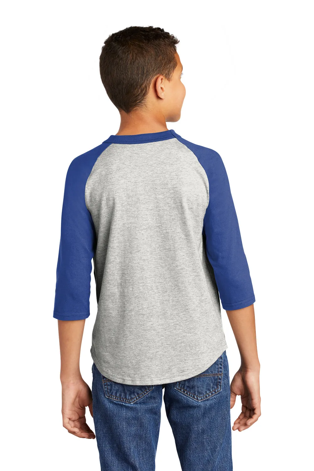 Sport-Tek Youth 3/4 Sleeve Crewneck T-Shirt - Heather Grey/Royal Blue