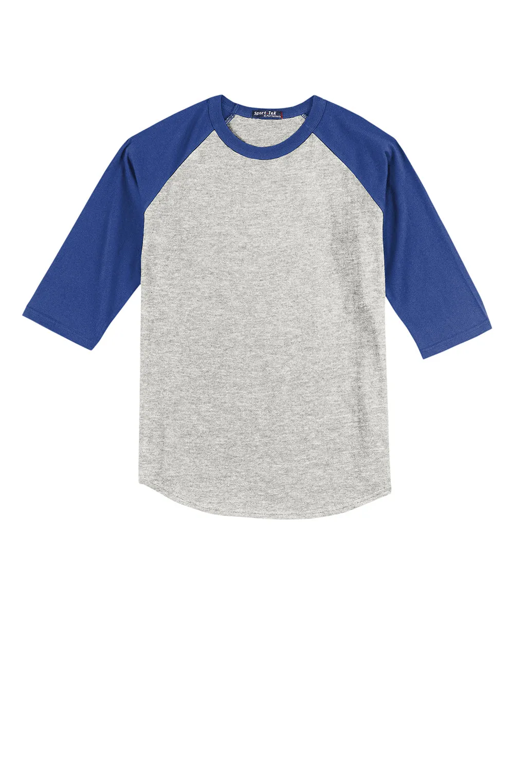 Sport-Tek Youth 3/4 Sleeve Crewneck T-Shirt - Heather Grey/Royal Blue