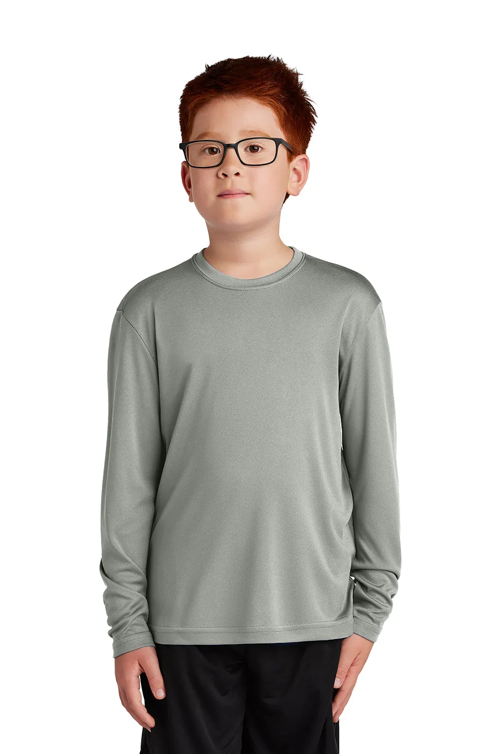 Sport-Tek Youth Competitor Moisture Wicking Long Sleeve Crewneck T-Shirt - Concrete Grey