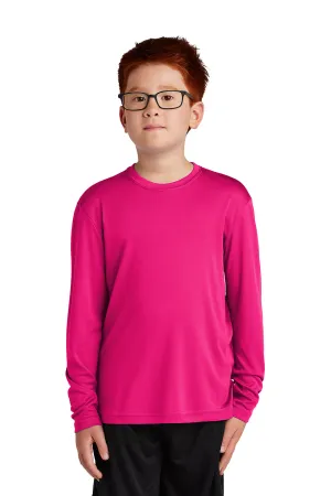 Sport-Tek Youth Competitor Moisture Wicking Long Sleeve Crewneck T-Shirt - Raspberry Pink - Closeout