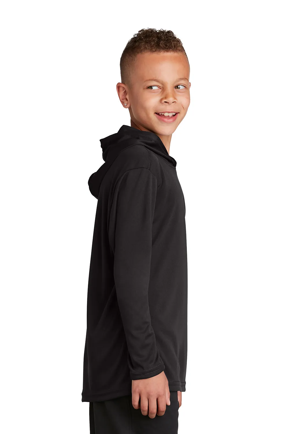 Sport-Tek Youth Competitor Moisture Wicking Long Sleeve Hooded T-Shirt Hoodie - Black