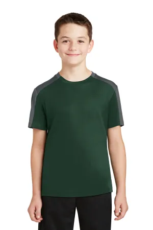Sport-Tek Youth Competitor Moisture Wicking Short Sleeve Crewneck T-Shirt - Forest Green/Iron Grey - Closeout