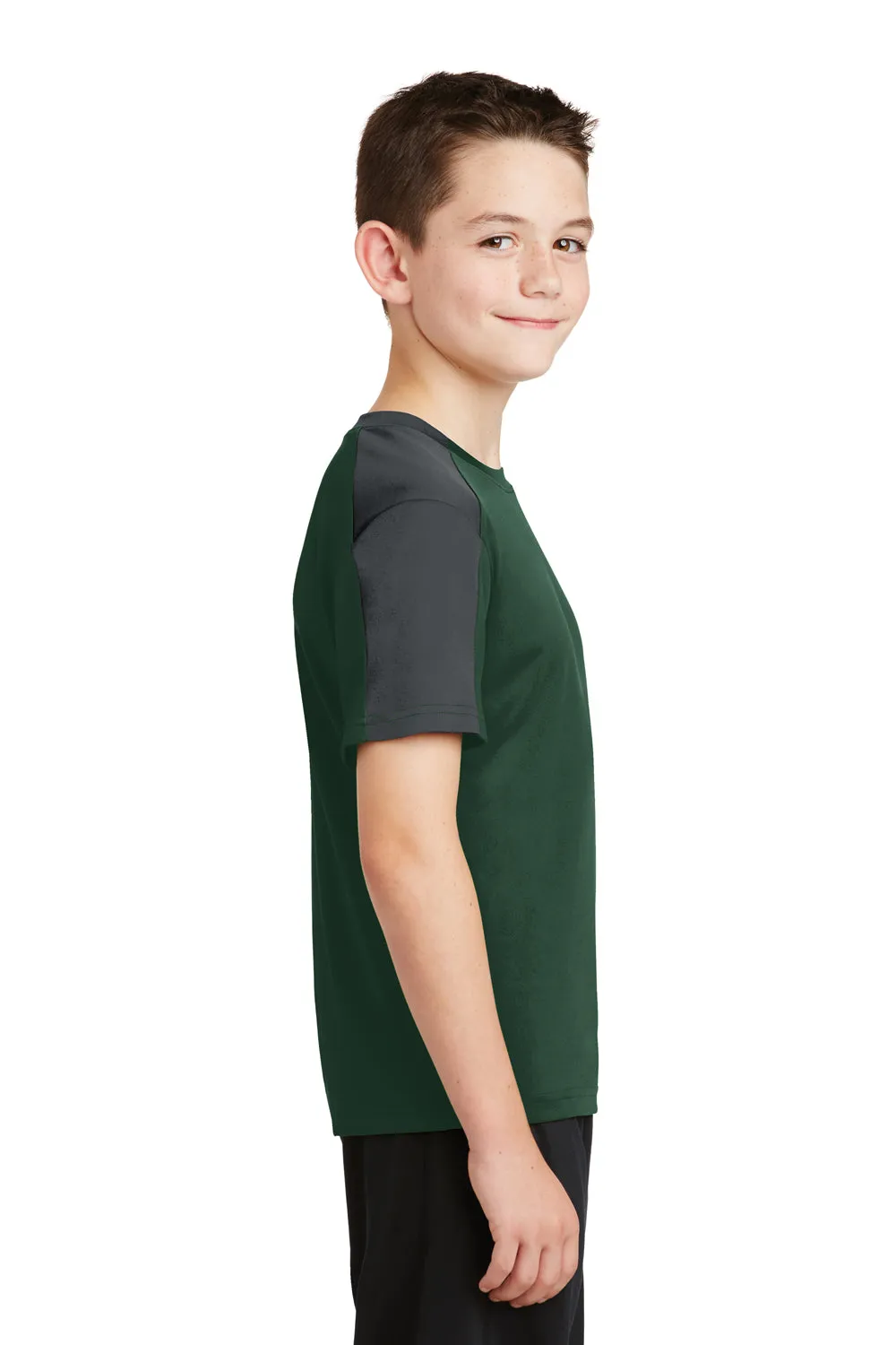 Sport-Tek Youth Competitor Moisture Wicking Short Sleeve Crewneck T-Shirt - Forest Green/Iron Grey - Closeout