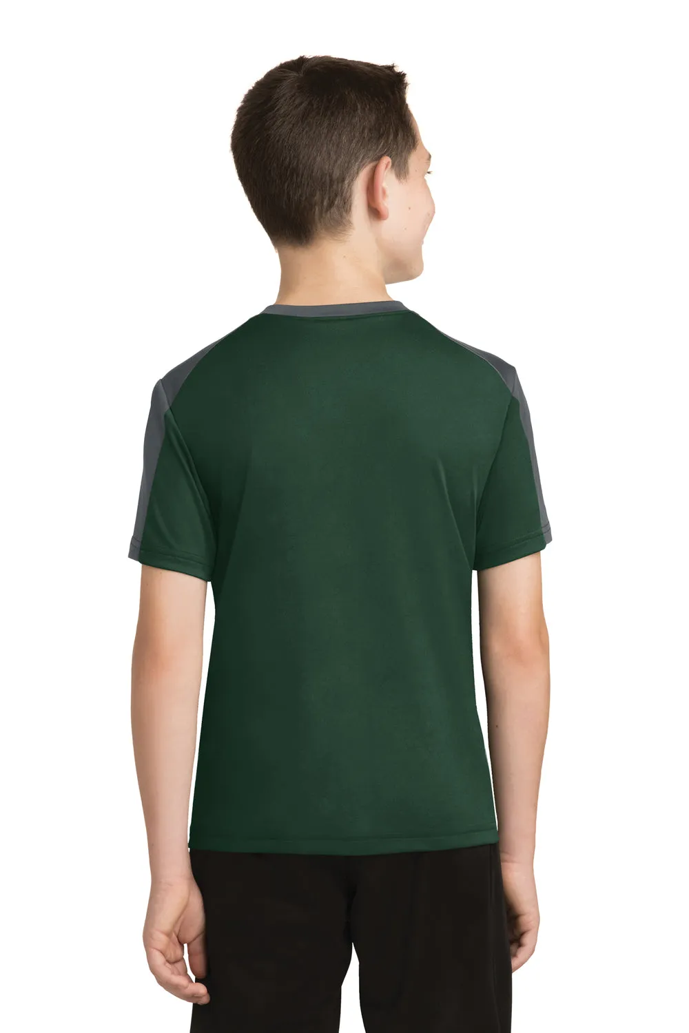 Sport-Tek Youth Competitor Moisture Wicking Short Sleeve Crewneck T-Shirt - Forest Green/Iron Grey - Closeout