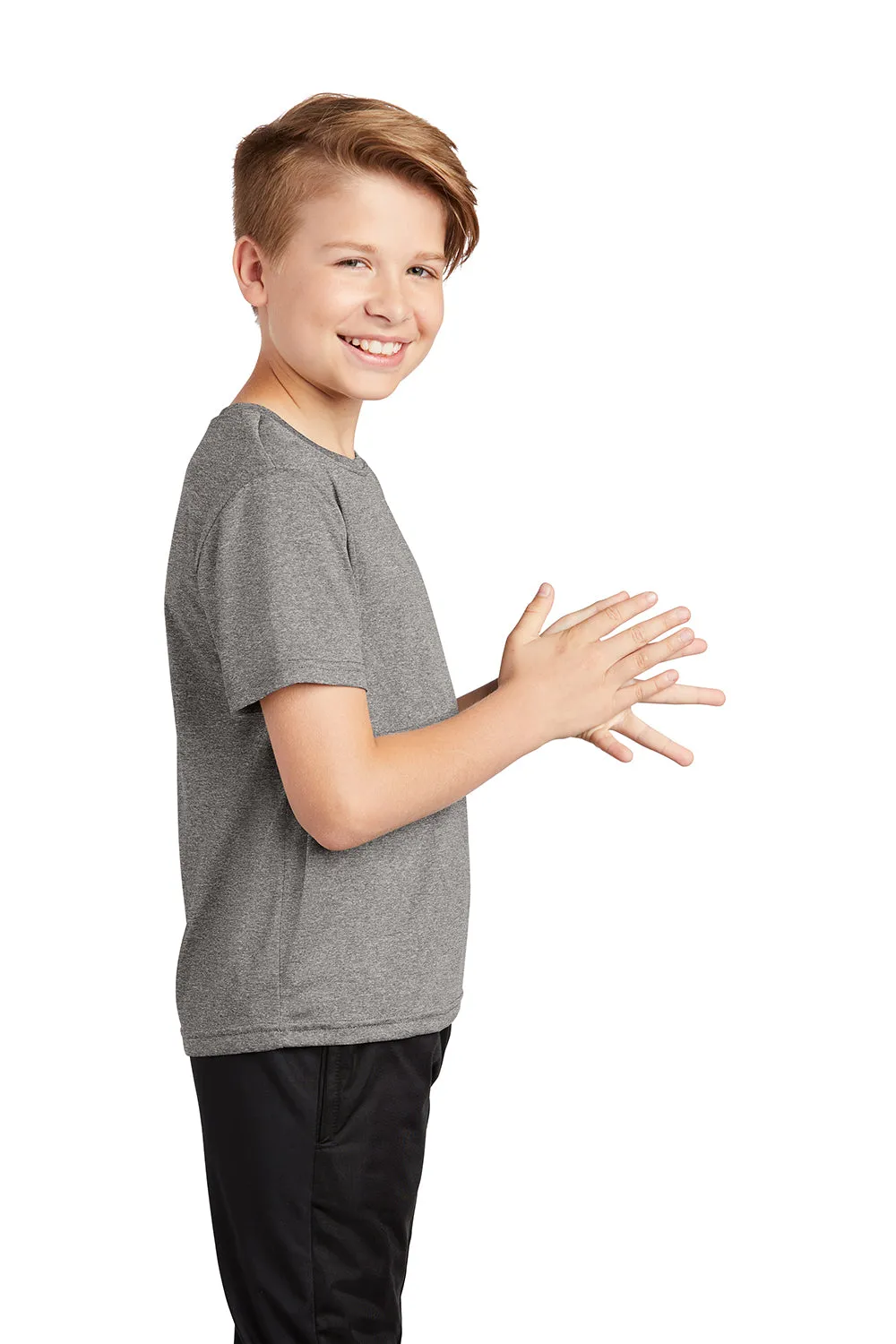 Sport-Tek Youth Contender Heather Moisture Wicking Short Sleeve Crewneck T-Shirt - Heather Vintage Grey