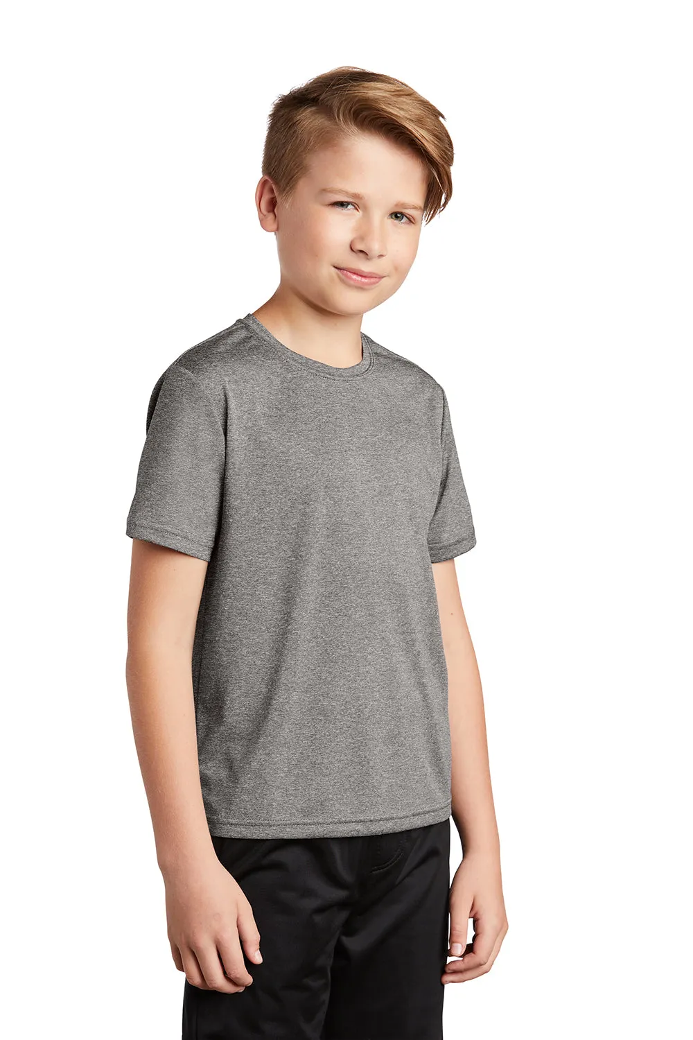 Sport-Tek Youth Contender Heather Moisture Wicking Short Sleeve Crewneck T-Shirt - Heather Vintage Grey