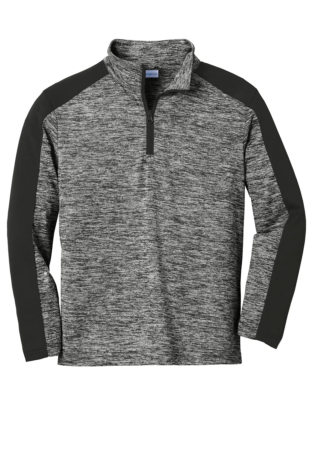 Sport-Tek Youth Electric Heather Moisture Wicking 1/4 Zip Sweatshirt - Black Electric/Black
