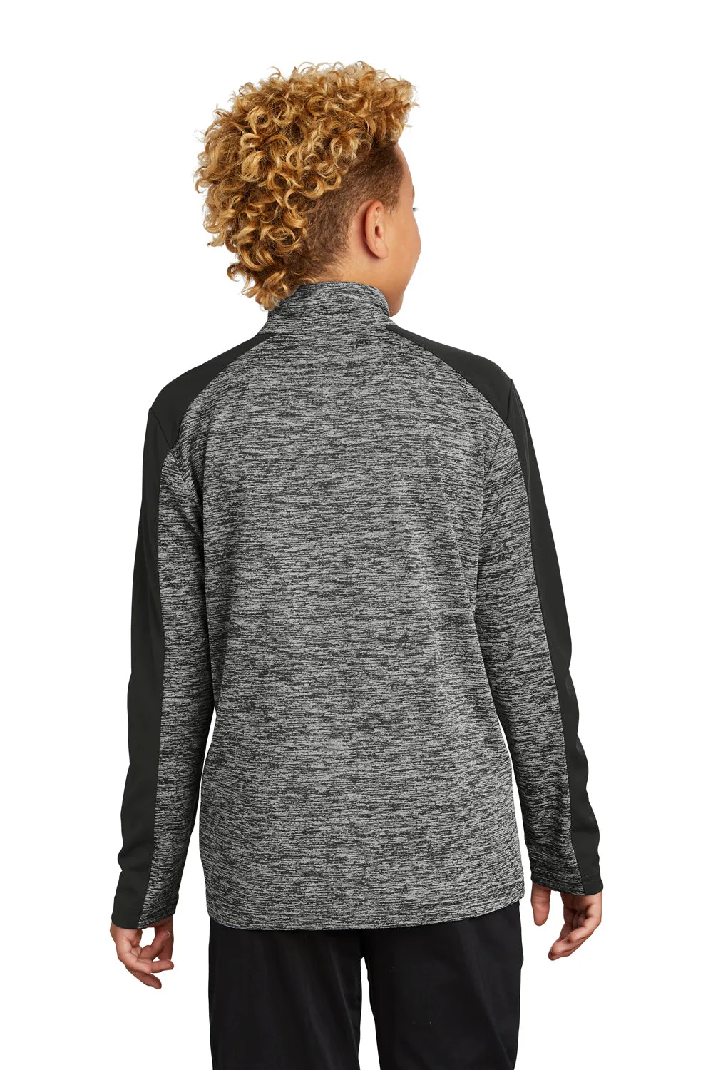 Sport-Tek Youth Electric Heather Moisture Wicking 1/4 Zip Sweatshirt - Black Electric/Black