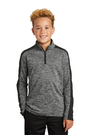 Sport-Tek Youth Electric Heather Moisture Wicking 1/4 Zip Sweatshirt - Black Electric/Black
