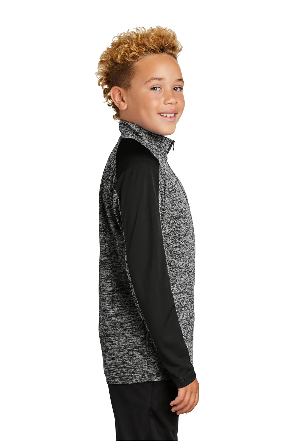 Sport-Tek Youth Electric Heather Moisture Wicking 1/4 Zip Sweatshirt - Black Electric/Black