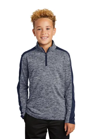Sport-Tek Youth Electric Heather Moisture Wicking 1/4 Zip Sweatshirt - True Navy Blue Electric/True Navy Blue