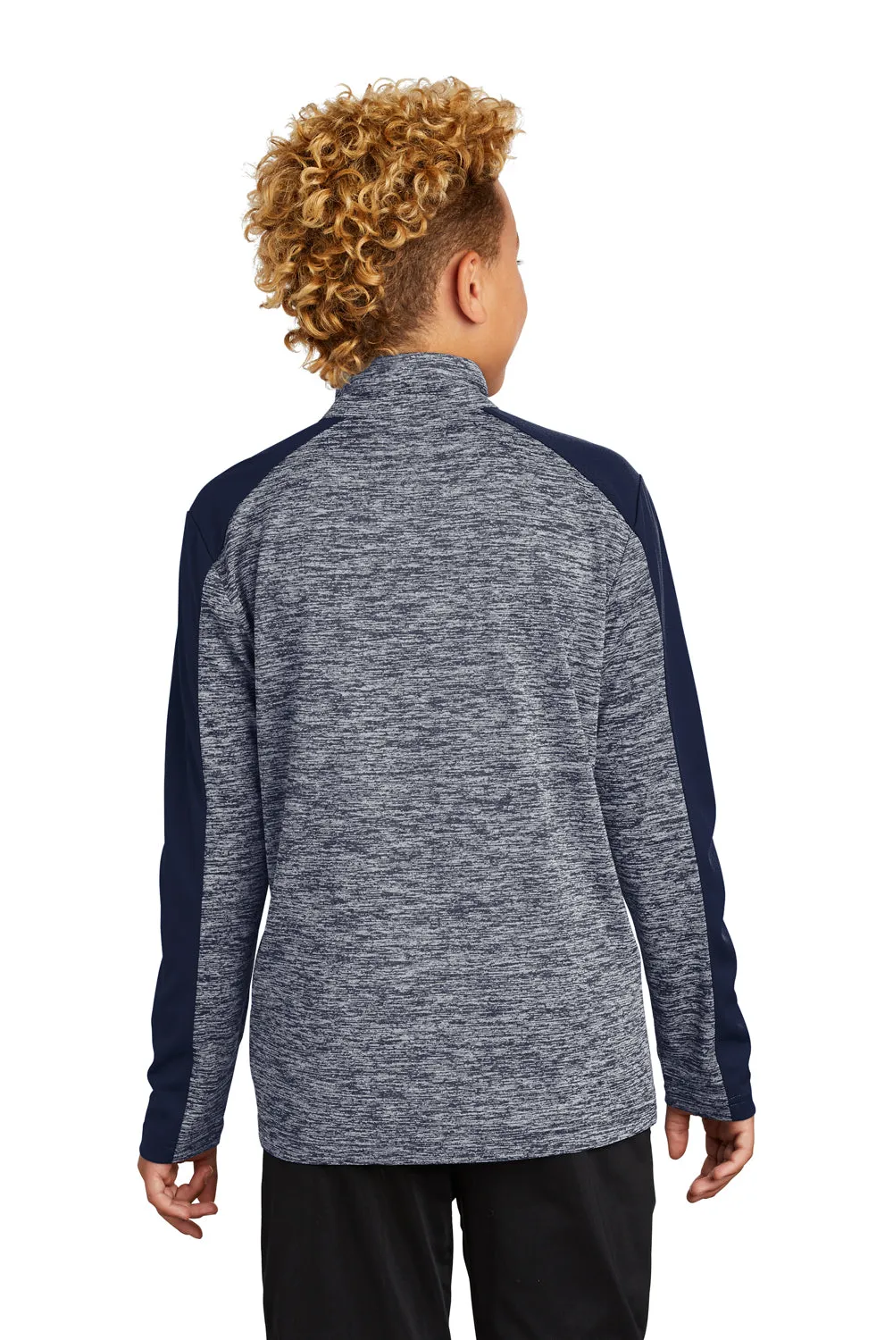 Sport-Tek Youth Electric Heather Moisture Wicking 1/4 Zip Sweatshirt - True Navy Blue Electric/True Navy Blue