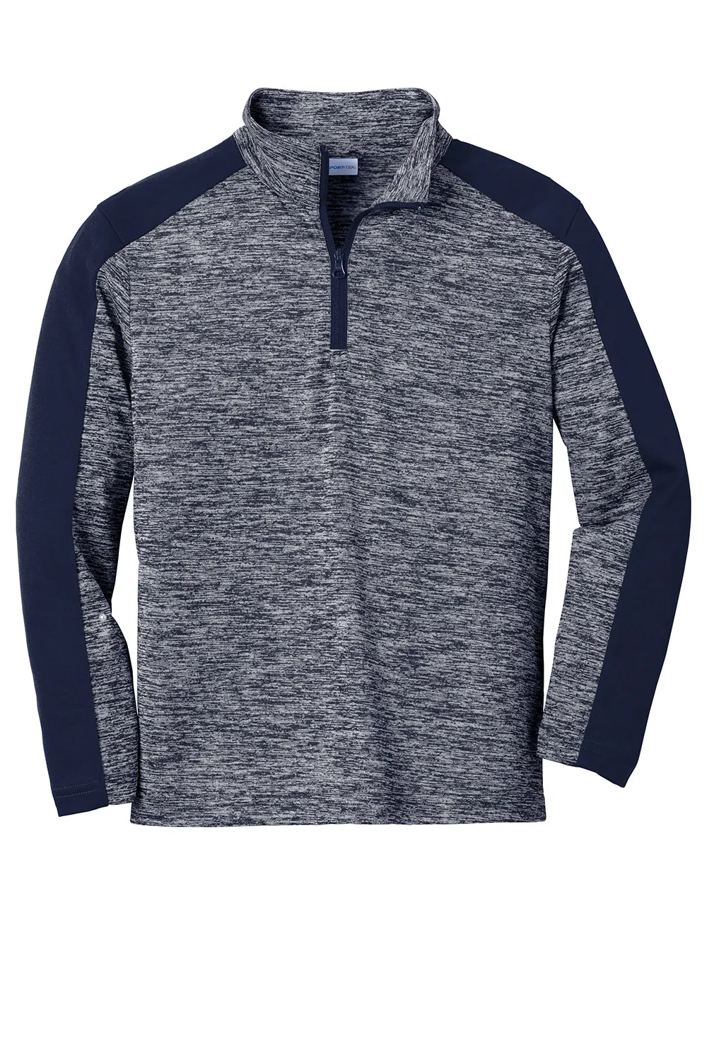 Sport-Tek Youth Electric Heather Moisture Wicking 1/4 Zip Sweatshirt - True Navy Blue Electric/True Navy Blue