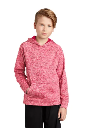 Sport-Tek Youth Electric Heather Moisture Wicking Fleece Hooded Sweatshirt Hoodie w/ Pouch Pocket - Power Pink Electric - Closeout