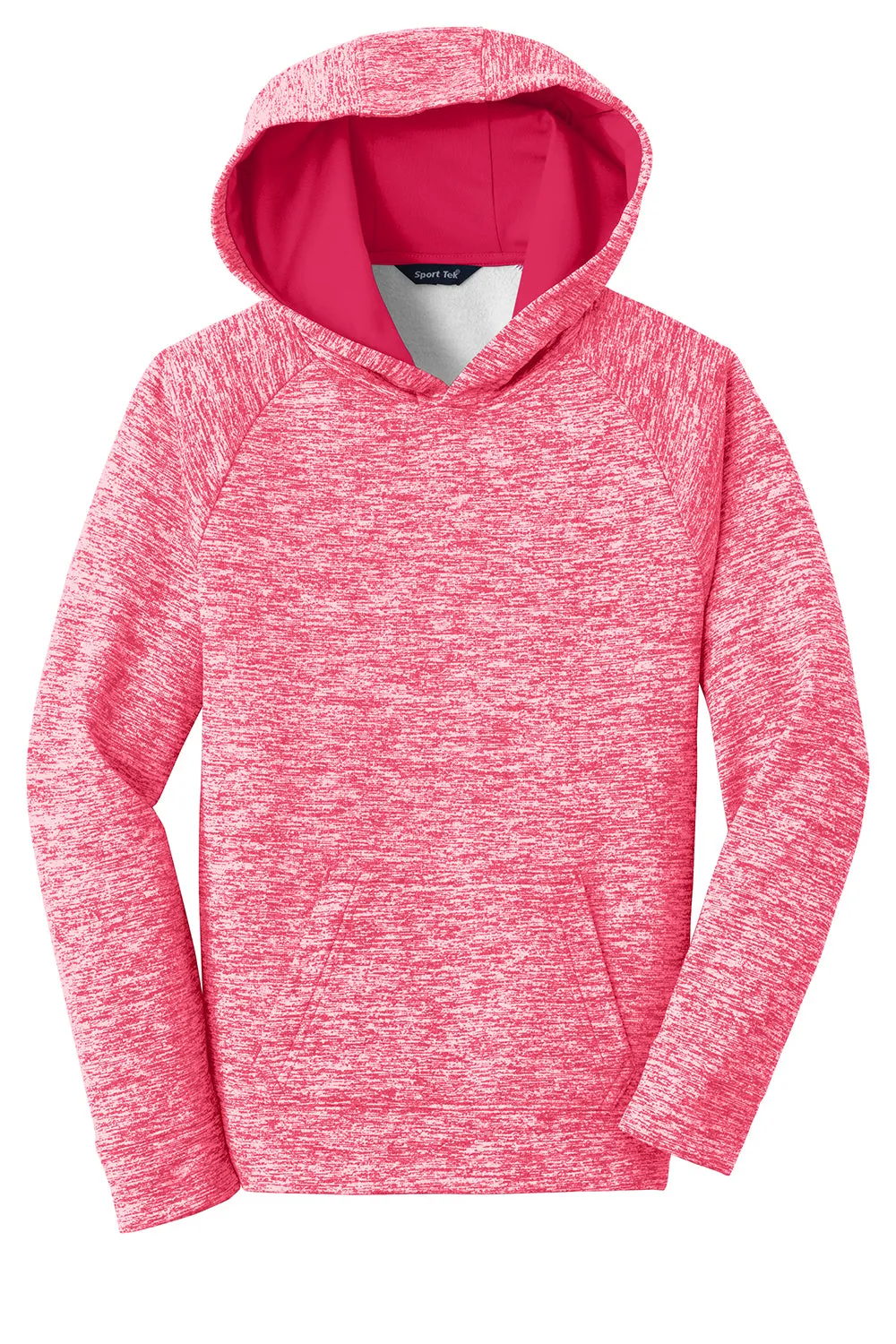 Sport-Tek Youth Electric Heather Moisture Wicking Fleece Hooded Sweatshirt Hoodie w/ Pouch Pocket - Power Pink Electric - Closeout