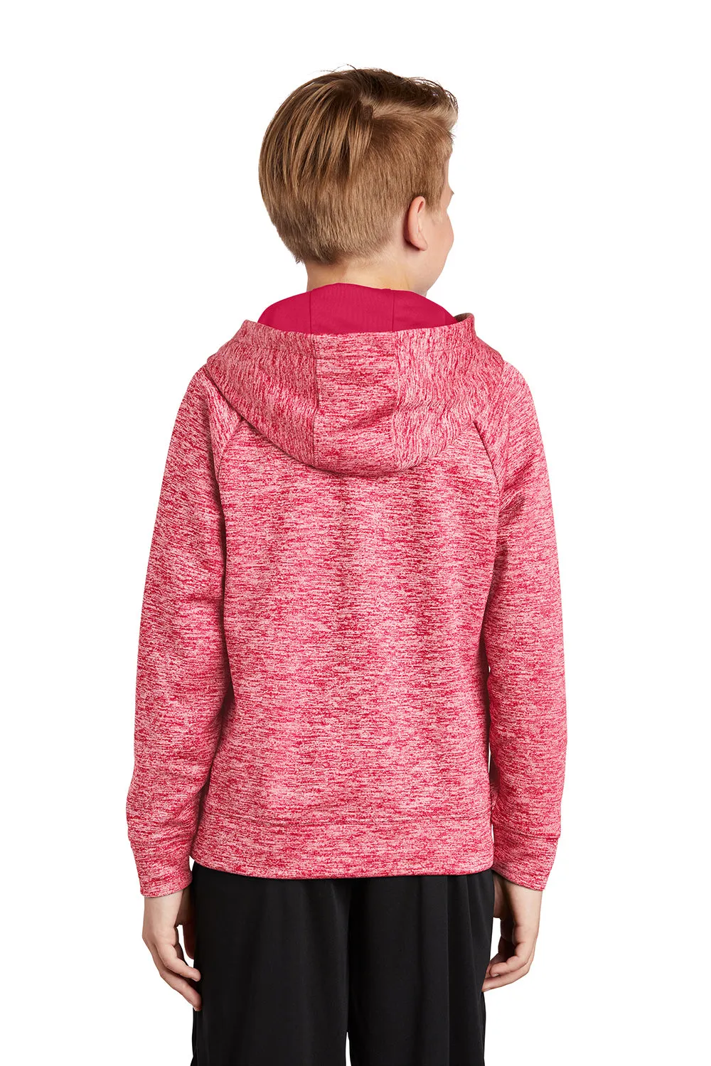 Sport-Tek Youth Electric Heather Moisture Wicking Fleece Hooded Sweatshirt Hoodie w/ Pouch Pocket - Power Pink Electric - Closeout