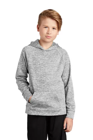 Sport-Tek Youth Electric Heather Moisture Wicking Fleece Hooded Sweatshirt Hoodie w/ Pouch Pocket - Silver Grey Electric