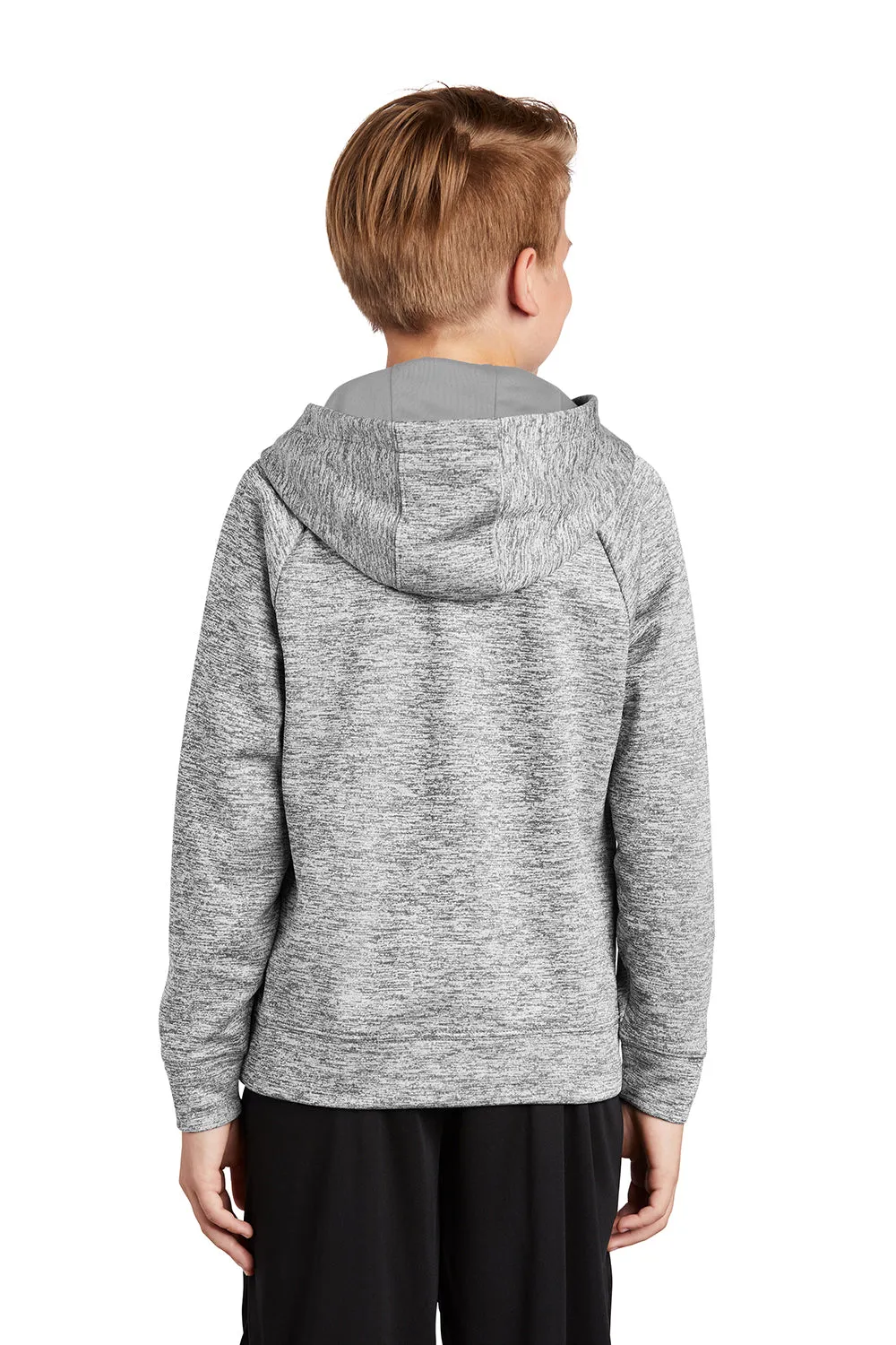 Sport-Tek Youth Electric Heather Moisture Wicking Fleece Hooded Sweatshirt Hoodie w/ Pouch Pocket - Silver Grey Electric