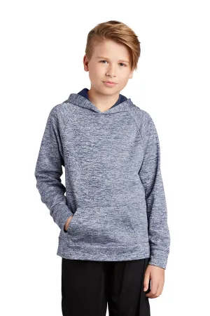 Sport-Tek Youth Electric Heather Moisture Wicking Fleece Hooded Sweatshirt Hoodie w/ Pouch Pocket - True Navy Blue Electric