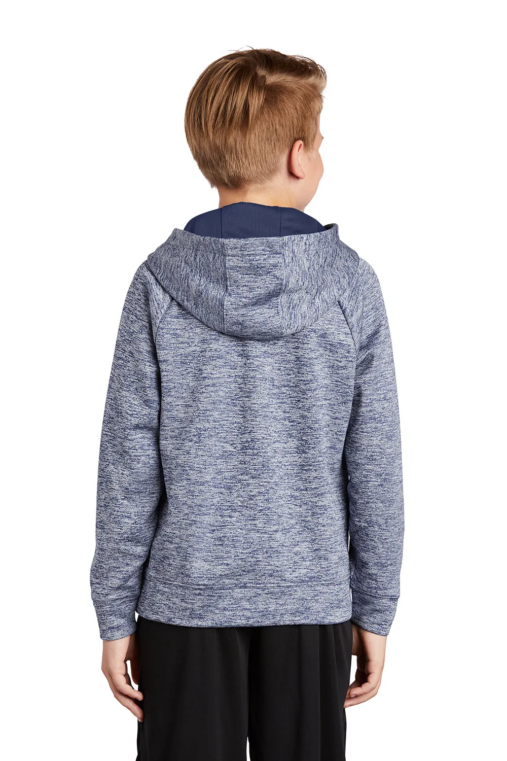 Sport-Tek Youth Electric Heather Moisture Wicking Fleece Hooded Sweatshirt Hoodie w/ Pouch Pocket - True Navy Blue Electric