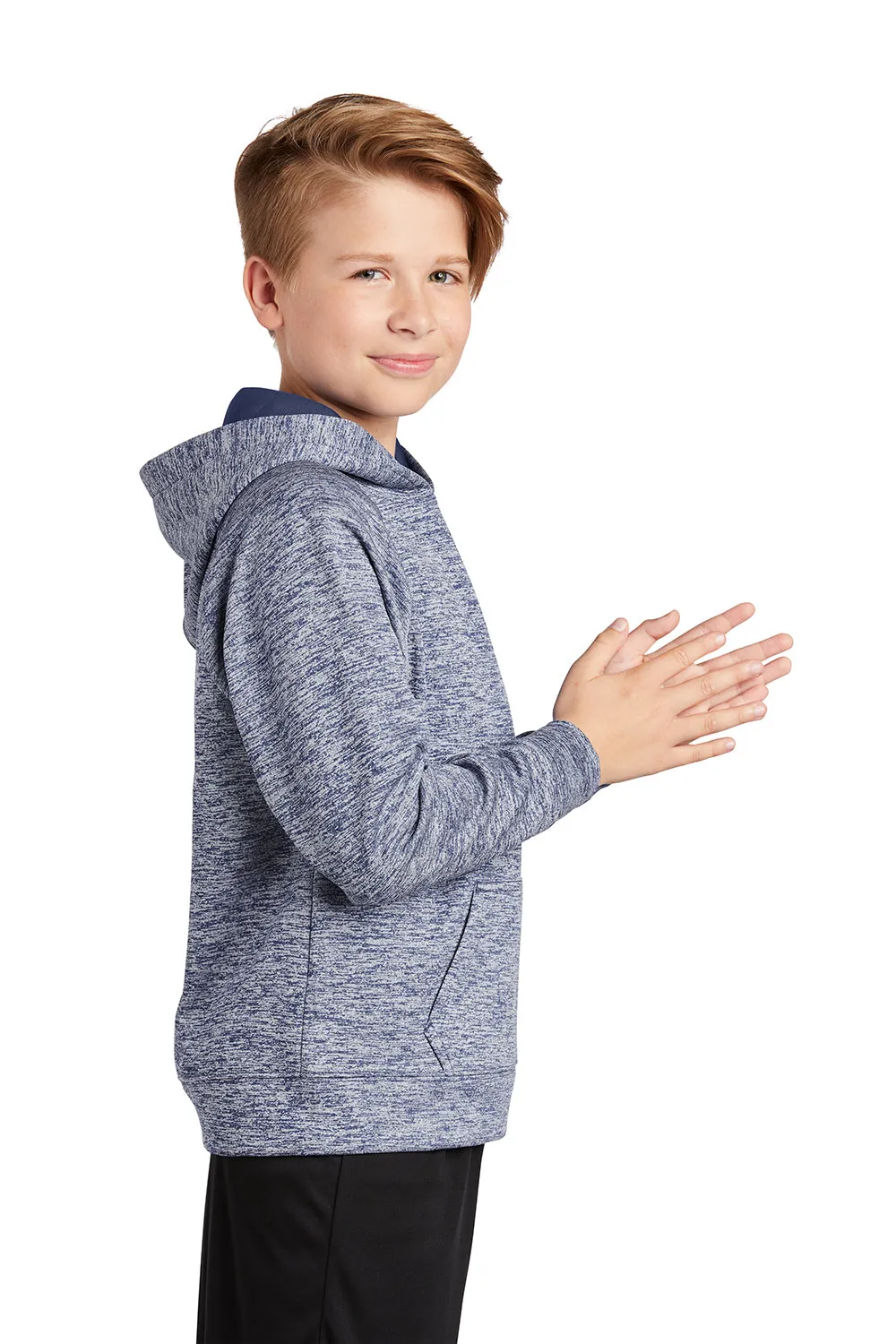 Sport-Tek Youth Electric Heather Moisture Wicking Fleece Hooded Sweatshirt Hoodie w/ Pouch Pocket - True Navy Blue Electric