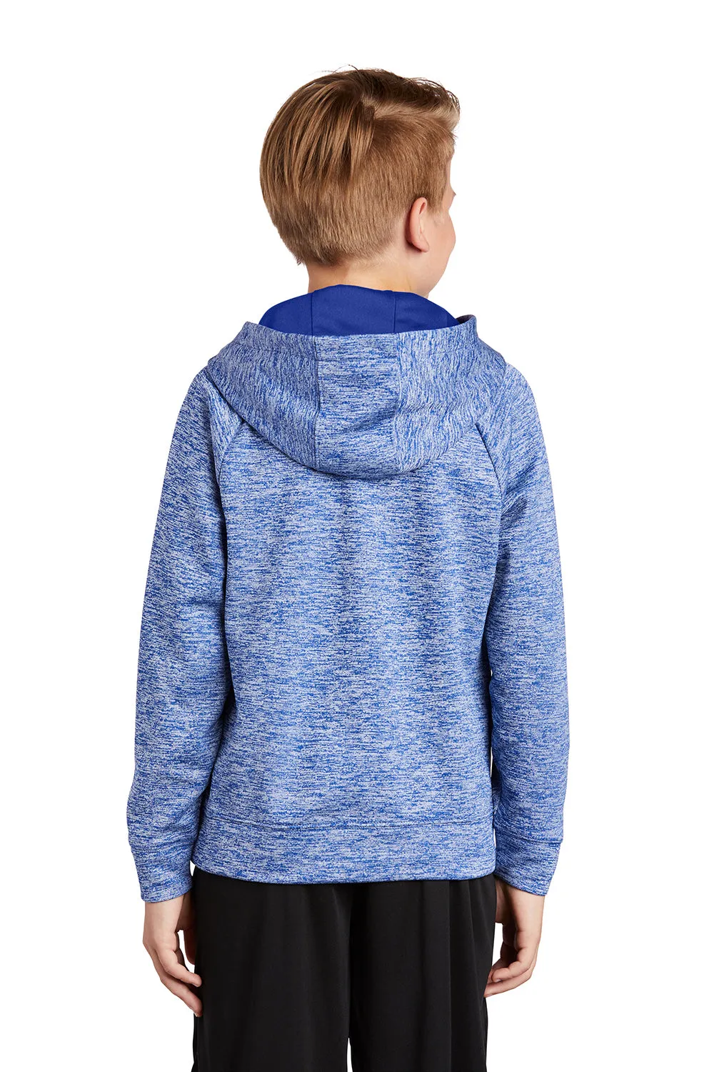Sport-Tek Youth Electric Heather Moisture Wicking Fleece Hooded Sweatshirt Hoodie w/ Pouch Pocket - True Royal Blue Electric