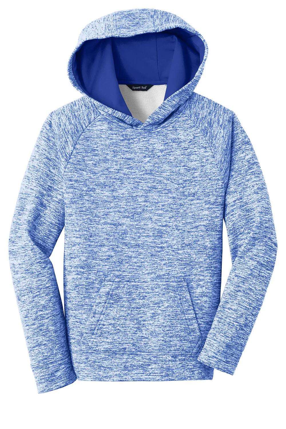 Sport-Tek Youth Electric Heather Moisture Wicking Fleece Hooded Sweatshirt Hoodie w/ Pouch Pocket - True Royal Blue Electric