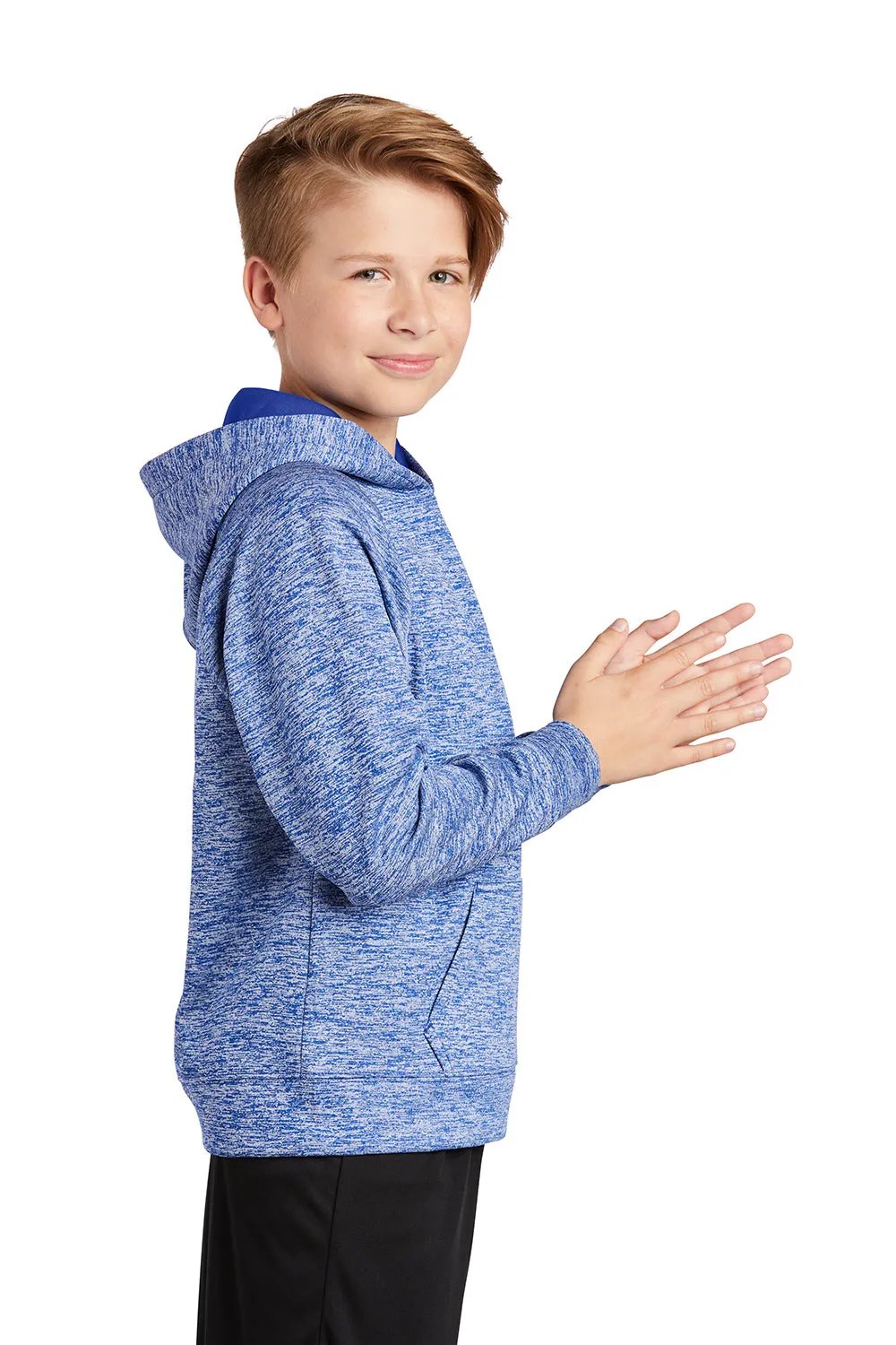 Sport-Tek Youth Electric Heather Moisture Wicking Fleece Hooded Sweatshirt Hoodie w/ Pouch Pocket - True Royal Blue Electric