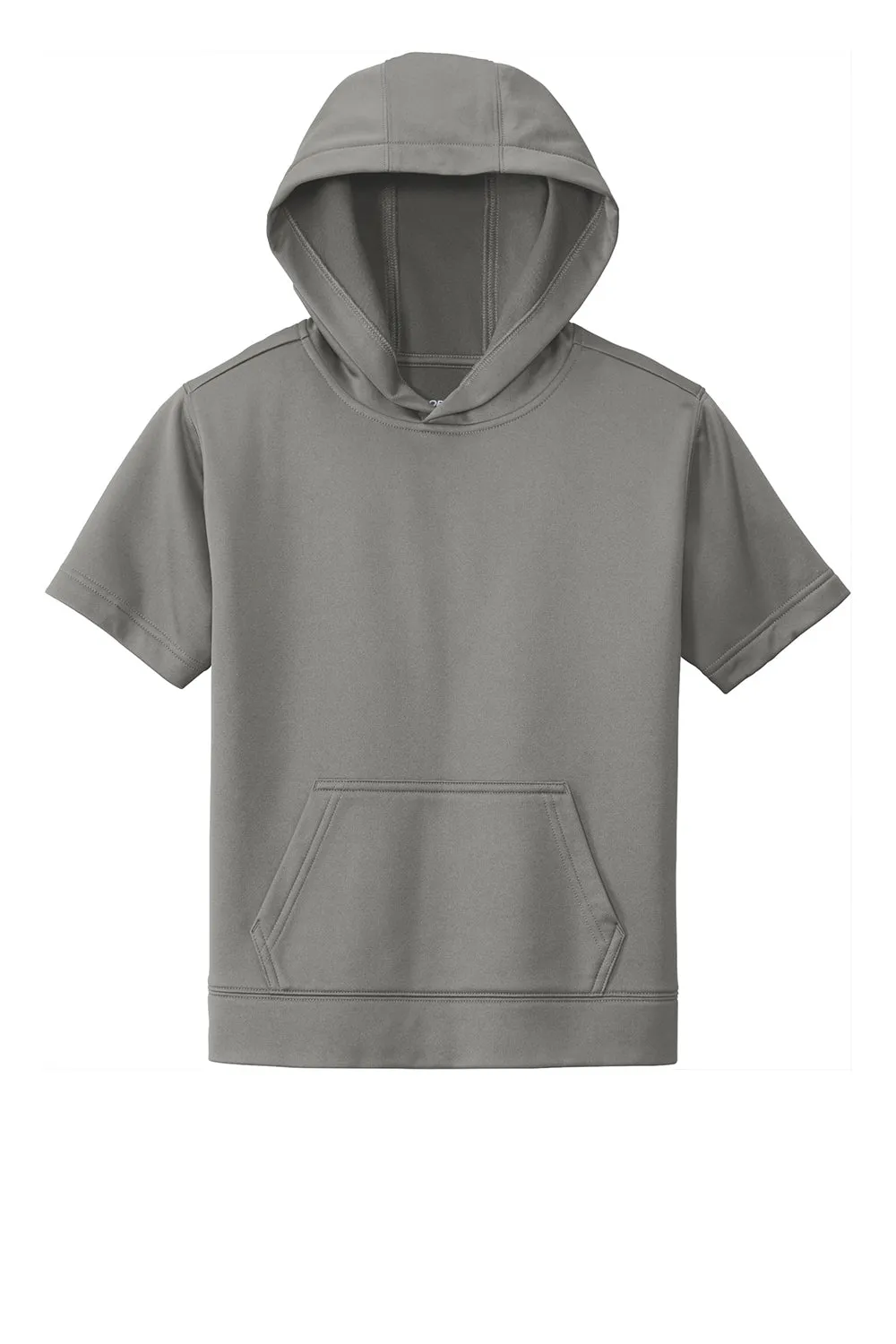 Sport-Tek Youth Fleece Moisture Wicking Short Sleeve Hooded Sweatshirt Hoodie w/ Pouch Pocket - Dark Smoke Grey