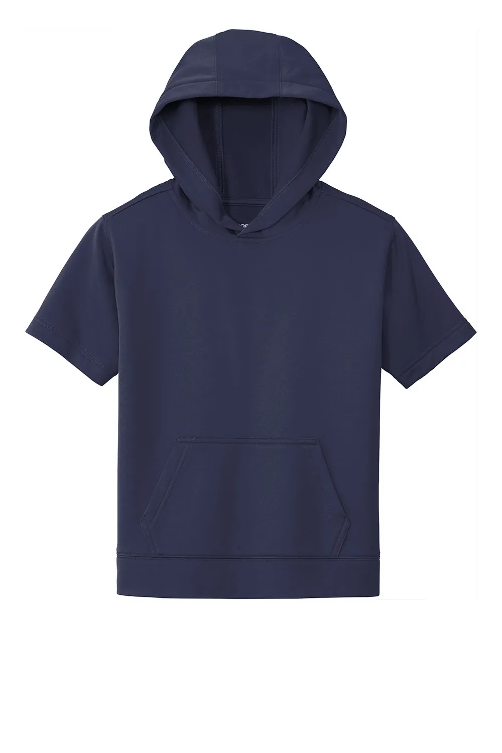 Sport-Tek Youth Fleece Moisture Wicking Short Sleeve Hooded Sweatshirt Hoodie w/ Pouch Pocket - Navy Blue