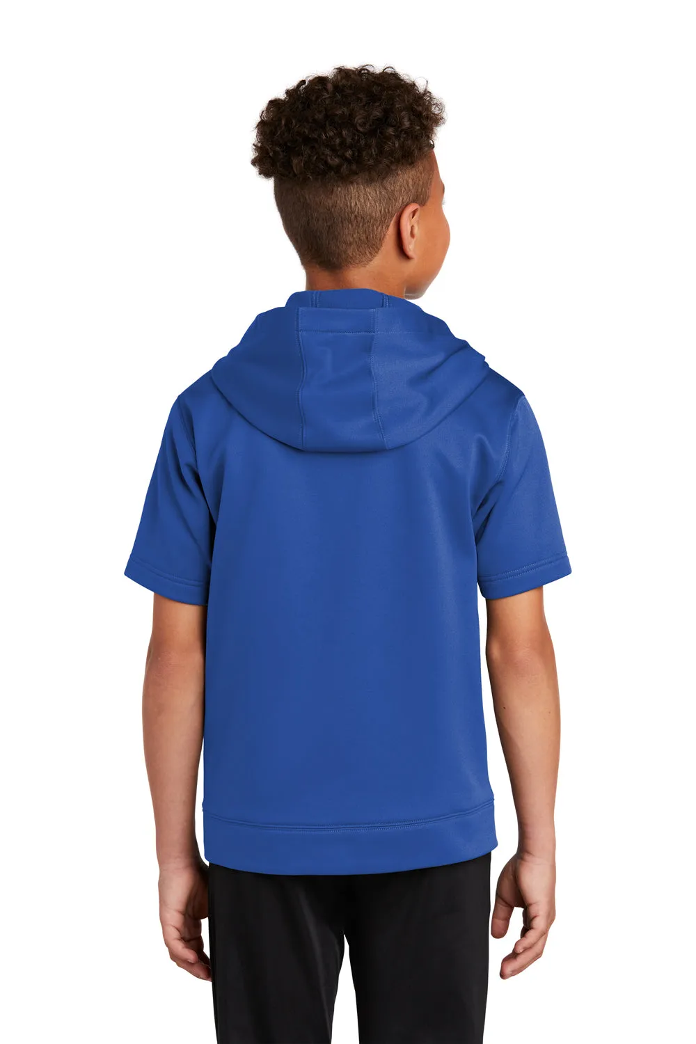 Sport-Tek Youth Fleece Moisture Wicking Short Sleeve Hooded Sweatshirt Hoodie w/ Pouch Pocket - True Royal Blue