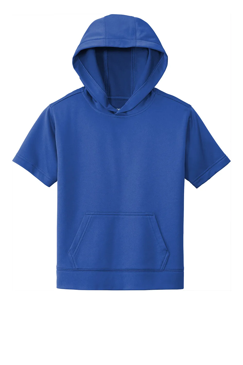 Sport-Tek Youth Fleece Moisture Wicking Short Sleeve Hooded Sweatshirt Hoodie w/ Pouch Pocket - True Royal Blue