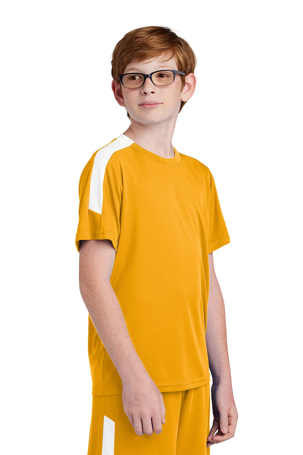 Sport-Tek Youth Moisture Wicking Competitor United Short Sleeve Crewneck T-Shirt - Gold/White