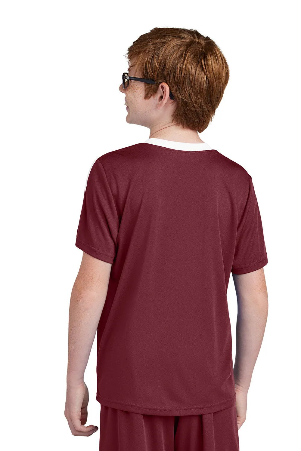 Sport-Tek Youth Moisture Wicking Competitor United Short Sleeve Crewneck T-Shirt - Maroon/White