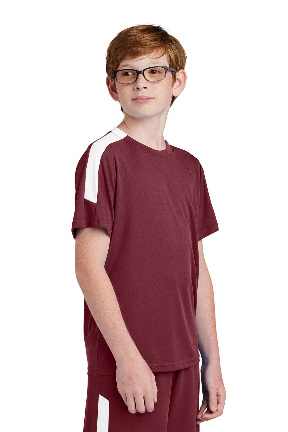 Sport-Tek Youth Moisture Wicking Competitor United Short Sleeve Crewneck T-Shirt - Maroon/White