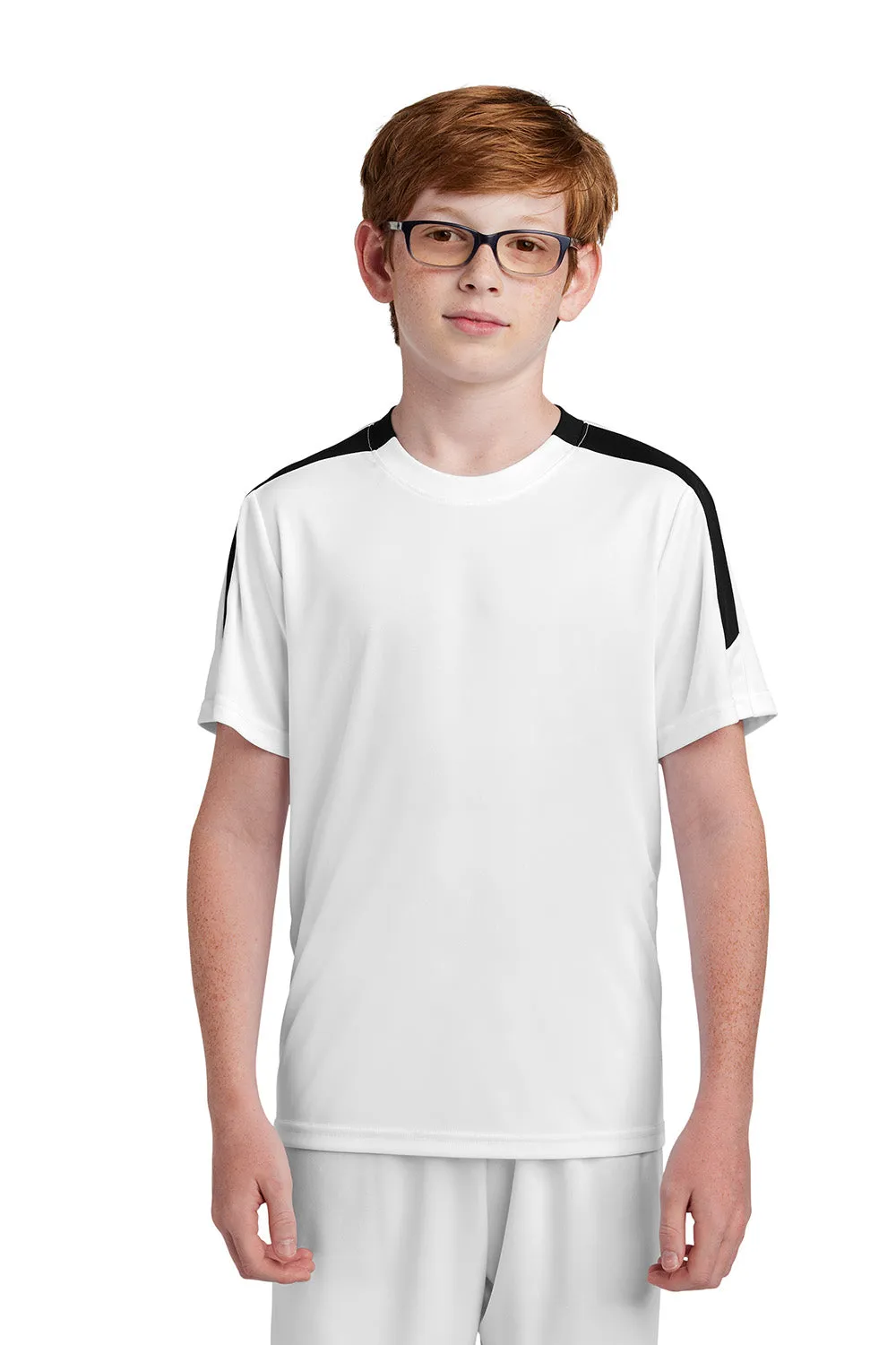 Sport-Tek Youth Moisture Wicking Competitor United Short Sleeve Crewneck T-Shirt - White/Black