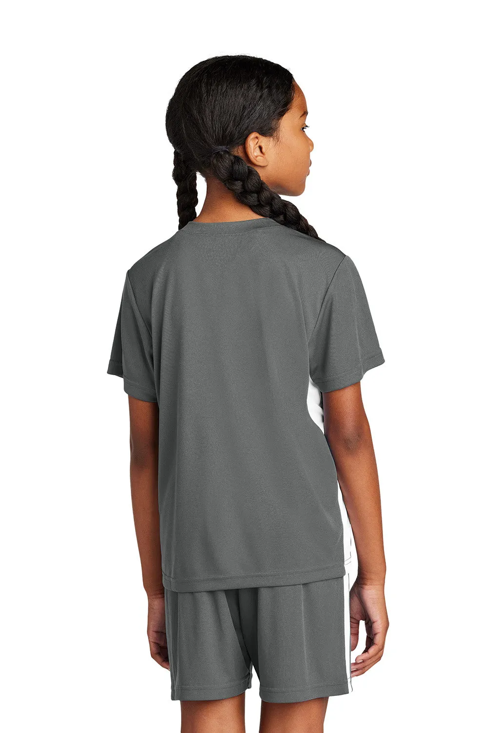 Sport-Tek Youth Moisture Wicking Competitor United Short Sleeve V-Neck T-Shirt - Iron Grey/White