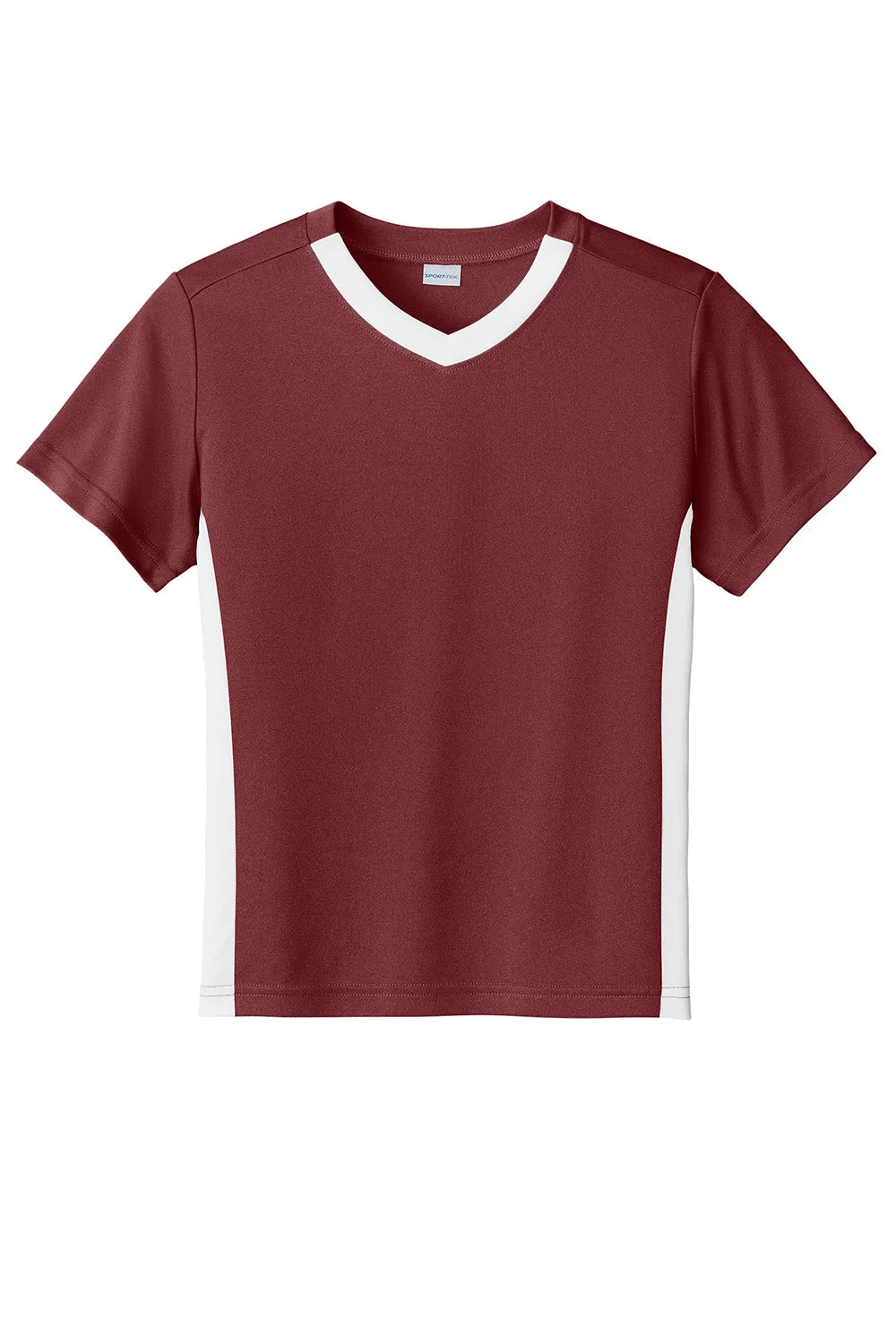 Sport-Tek Youth Moisture Wicking Competitor United Short Sleeve V-Neck T-Shirt - Maroon/White