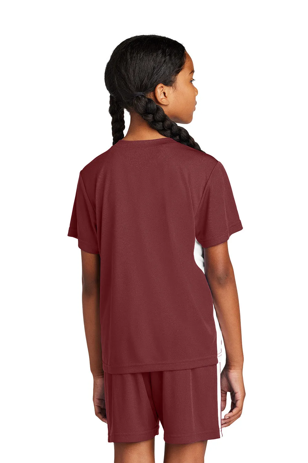Sport-Tek Youth Moisture Wicking Competitor United Short Sleeve V-Neck T-Shirt - Maroon/White