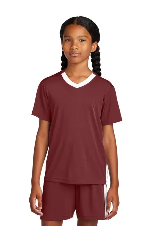 Sport-Tek Youth Moisture Wicking Competitor United Short Sleeve V-Neck T-Shirt - Maroon/White