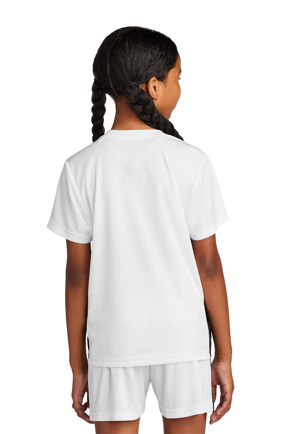 Sport-Tek Youth Moisture Wicking Competitor United Short Sleeve V-Neck T-Shirt - White/Black