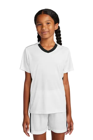 Sport-Tek Youth Moisture Wicking Competitor United Short Sleeve V-Neck T-Shirt - White/Black