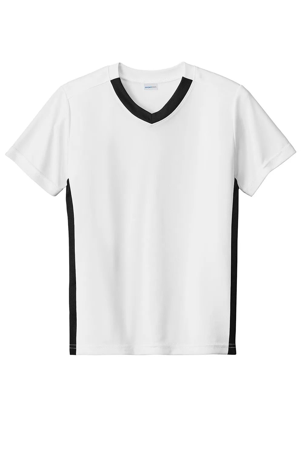 Sport-Tek Youth Moisture Wicking Competitor United Short Sleeve V-Neck T-Shirt - White/Black