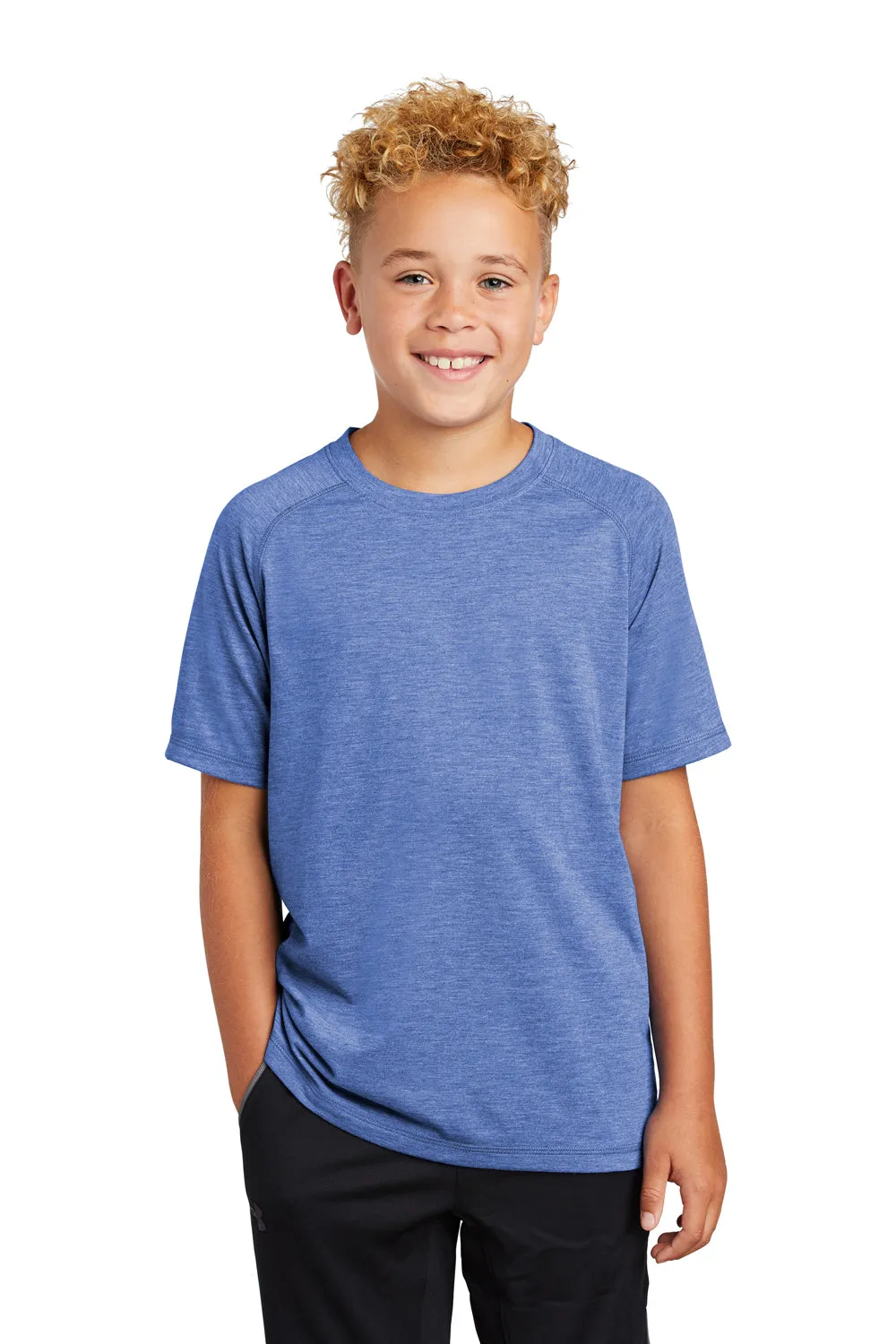 Sport-Tek Youth Moisture Wicking Short Sleeve Crewneck T-Shirt - Heather True Royal Blue