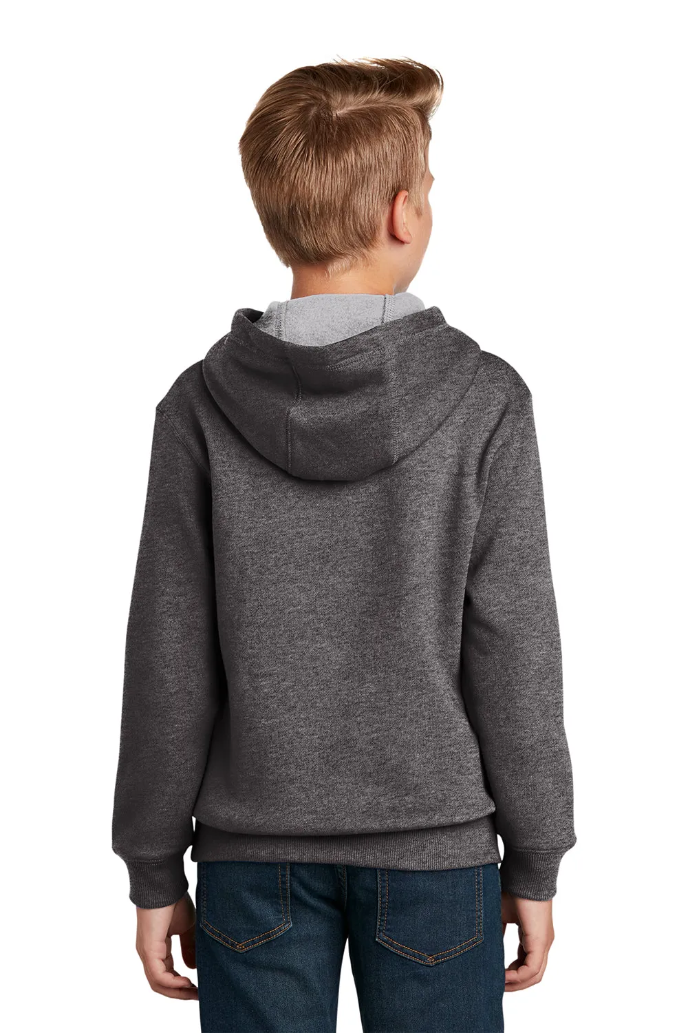 Sport-Tek Youth Shrink Resistant Fleece Hooded Sweatshirt Hoodie w/ Pouch Pocket - Heather Graphite Grey Clothing Sport-Tek