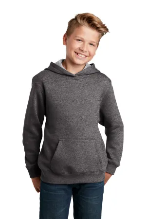 Sport-Tek Youth Shrink Resistant Fleece Hooded Sweatshirt Hoodie w/ Pouch Pocket - Heather Graphite Grey Clothing Sport-Tek