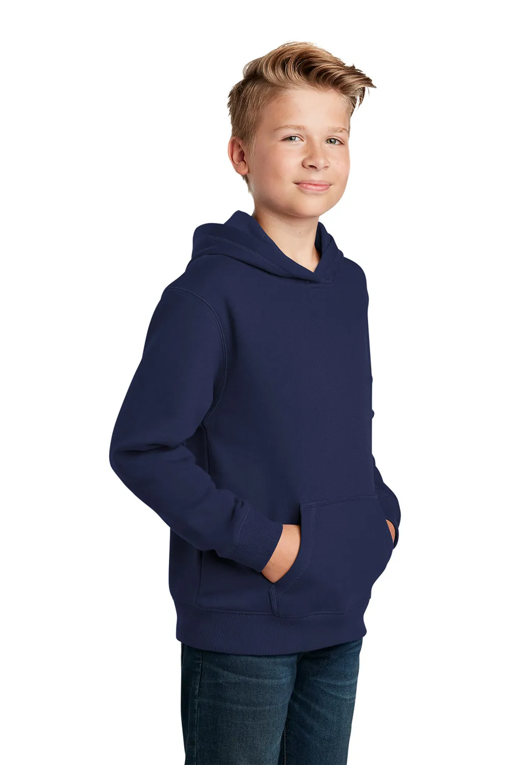 Sport-Tek Youth Shrink Resistant Fleece Hooded Sweatshirt Hoodie w/ Pouch Pocket - True Navy Blue Clothing Sport-Tek