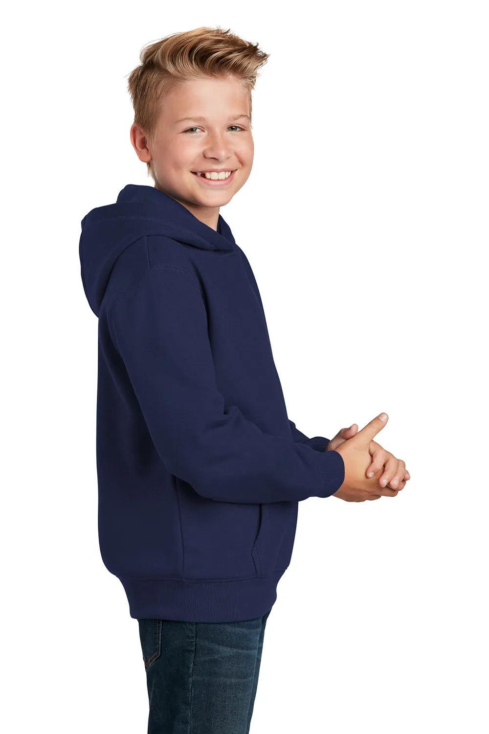 Sport-Tek Youth Shrink Resistant Fleece Hooded Sweatshirt Hoodie w/ Pouch Pocket - True Navy Blue Clothing Sport-Tek